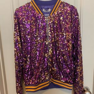 Purple and gold bomber jacket